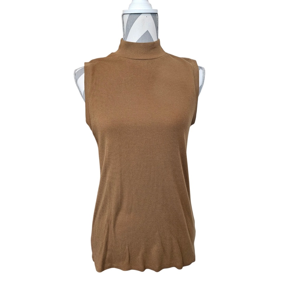 GAP Womens Brown Ribbed Mock Neck Sleeveless Tank Top Lg Minimalist Corpcore